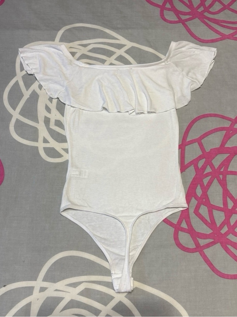 Express White Off-The-Shoulder Ruffle Bodysuit - Picture 5 of 6